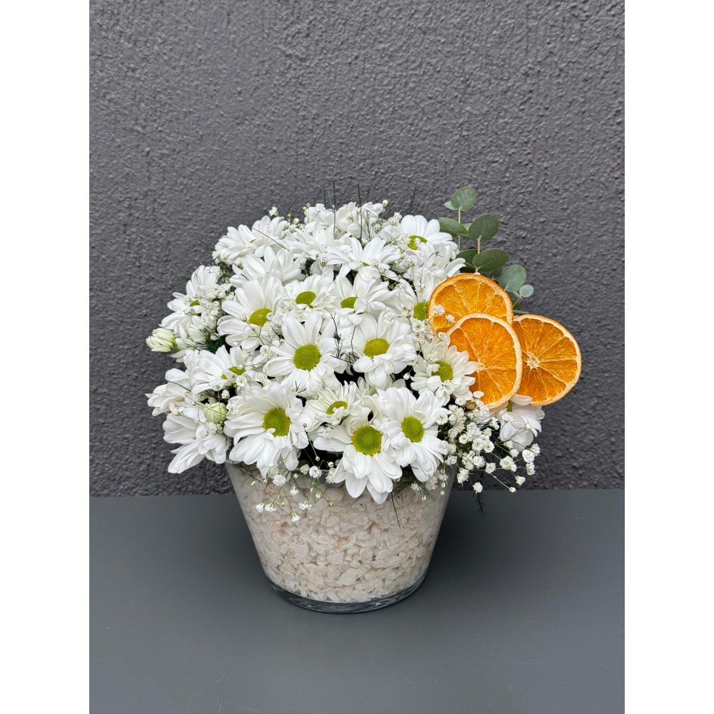 KONİK VAZODA BEYAZ PAPATYA ARANJMANI